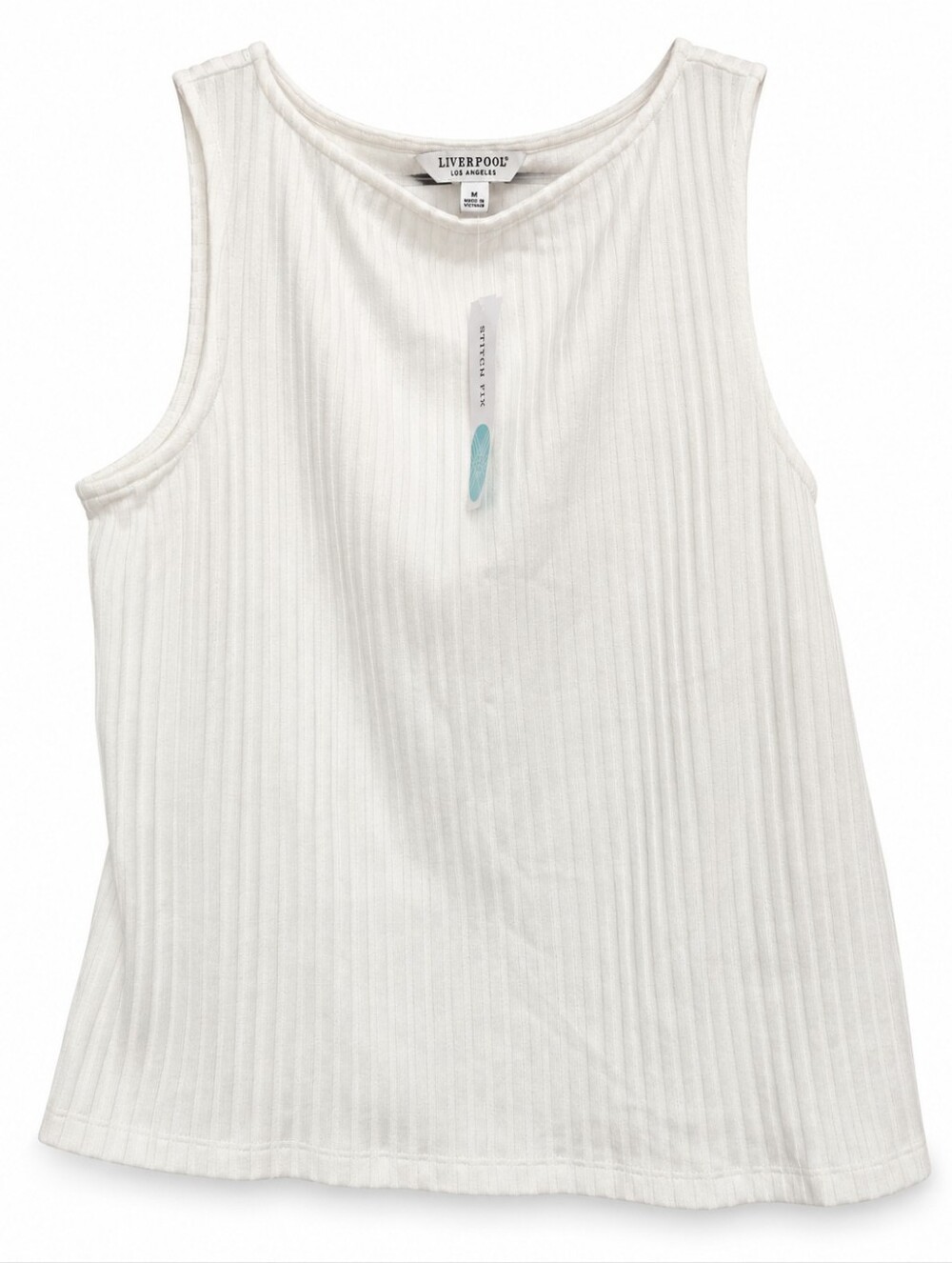 Liverpool Los Angeles Sleeveless Boat Neck Rib Knit Top White M